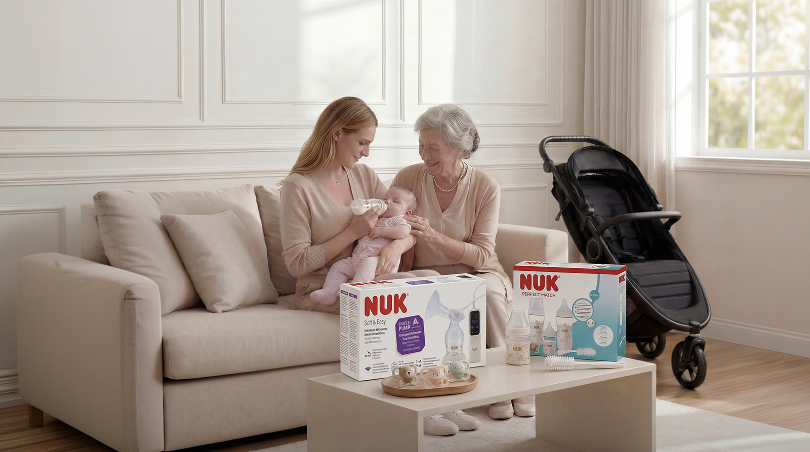 Farmacia con roll-up NUK 70 años en sección infantil
